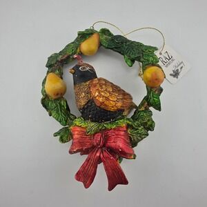 Vintage RAZ Imports Holiday Bird Pear Wreath Christmas Ornament Decoration